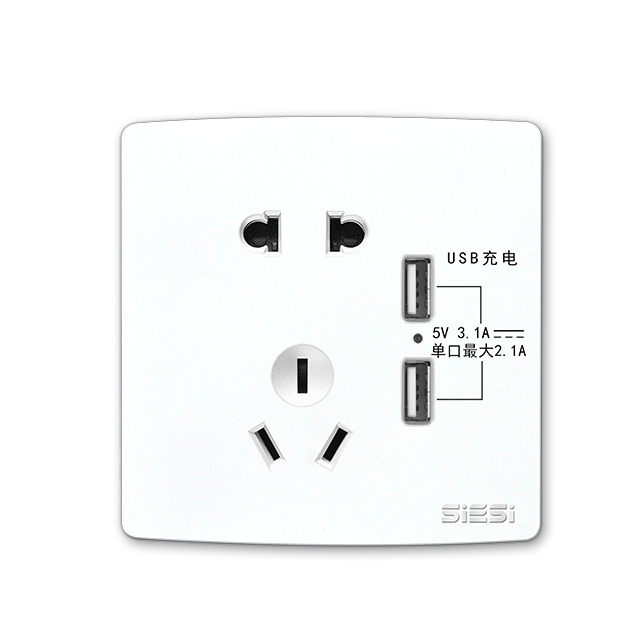 二三极插座带双USB